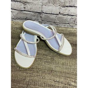 Vionic Women’s Sandals White Rhinestones Strappy NWOT Size 8 Flat Slip On